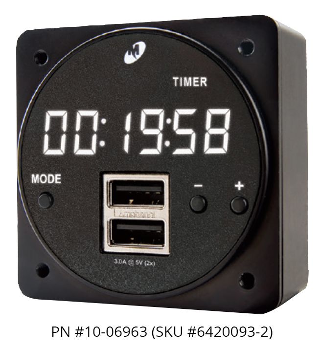 Mid-Continent Chronos Digital Clock / High Power Dual USB-A Charger 30W/6A  Out 6420093-2