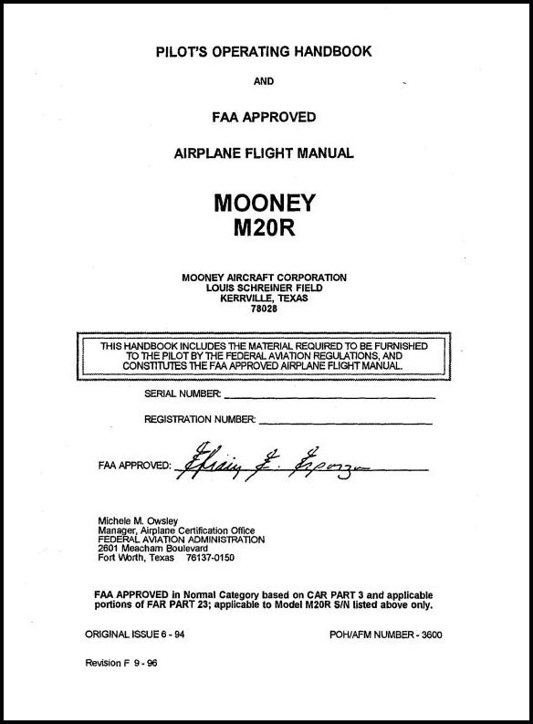 Mooney M20R 1999 Pilot's Operating Handbook & Flight Manual